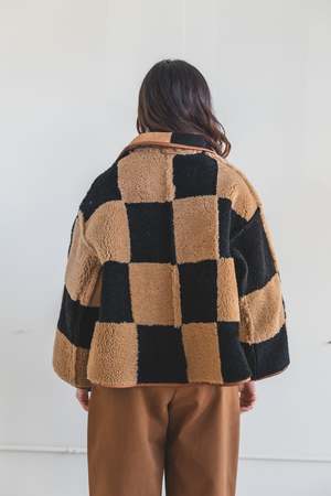 CAWLEY STUDIO AVIS SHEEPSKIN JACKET - BLACK/TAN CHECK | Garmentory