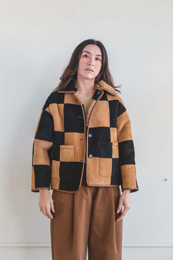 CAWLEY Avis check sheepskin jacket定価約40万 CAWLEY STUDIO AVIS SHEEPSKIN JACKET - BLACK/TAN CHECK | Garmentory