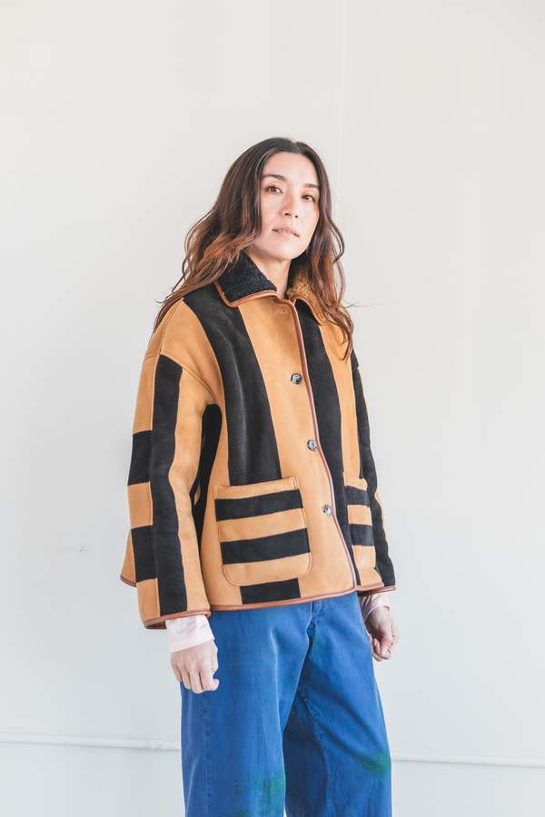 CAWLEY STUDIO AVIS SHEEPSKIN JACKET - BLACK/TAN | Garmentory