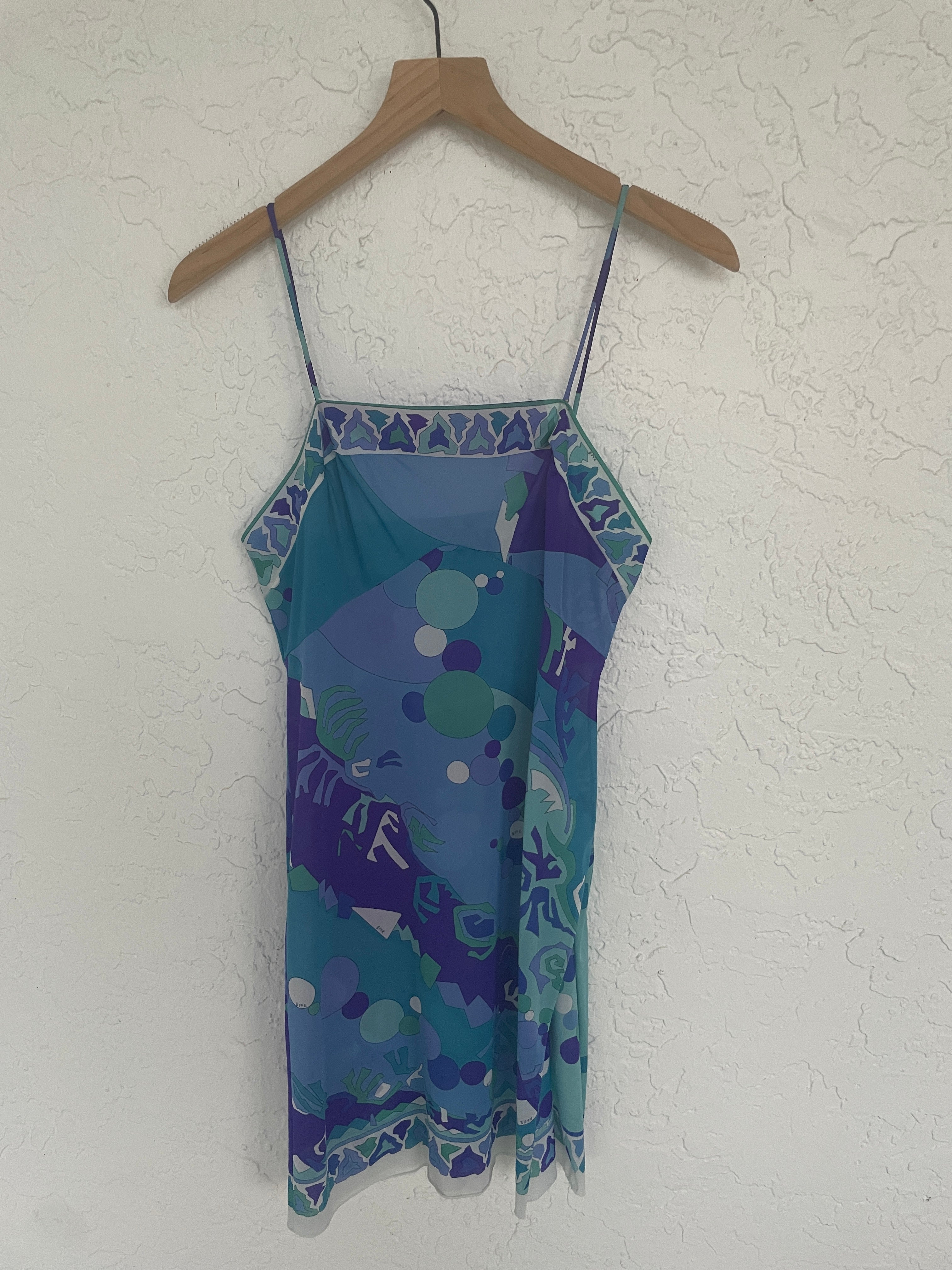 Vintage Morphew 1960s Emilio Pucci Geometric Print Slip Dress - Blue/Purple | Garmentory Vintage Morphew 1960s Emilio Pucci Geometric Print Slip Dress - Blue/Purple | Garmentory