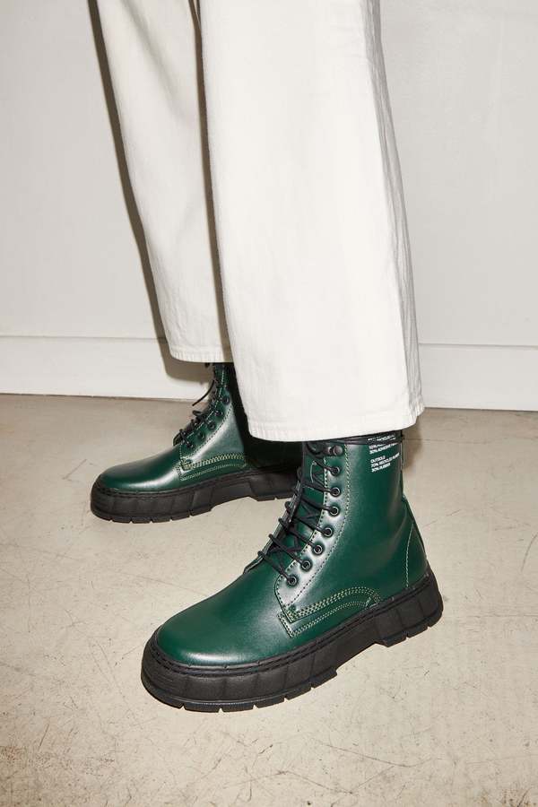 VIRON 1992 Lace Up Ankle Boots Combat Boots Platform 46 Green Apple Faux Leather 1992 Forest Green Apple Boots by Viron – The Modu Shop main image 4
