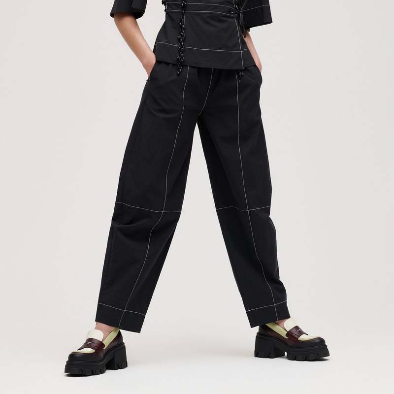 Ganni Cotton Crepe Curve Pants - Black | Garmentory