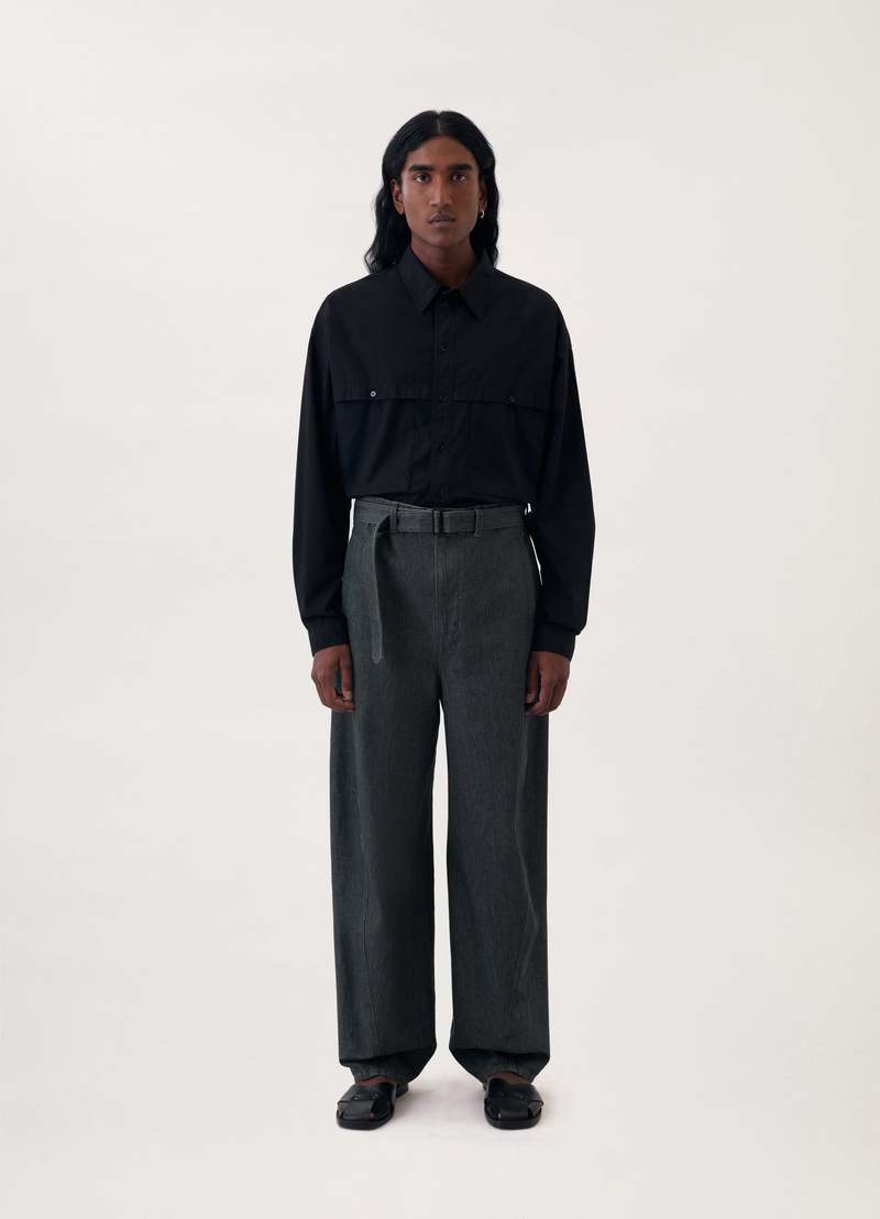 Lemaire Twisted Belted Pants - Denim Grey | Garmentory