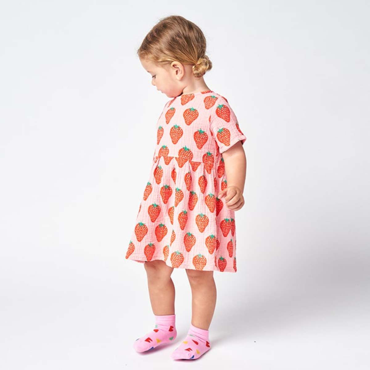 Kids Bobo Choses Baby All Over Strawberry Print Dress Pink