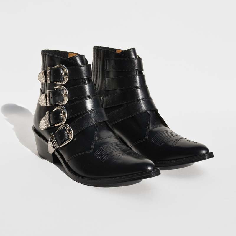 Toga Pulla 4 Strap Metal Buckled Cowboy Boots - Black | Garmentory