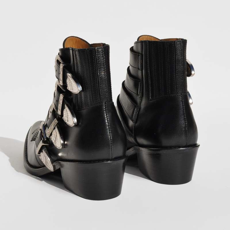 Toga Pulla 4 Strap Metal Buckled Cowboy Boots - Black | Garmentory
