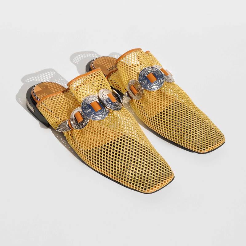 Toga Pulla Buckled Mesh Mules - Beige | Garmentory 