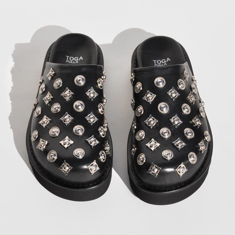 Toga Pulla Charm Studded Sabot Mules - Black | Garmentory display picture 2