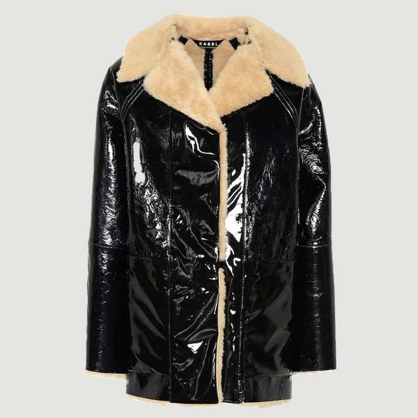 KASSL EDITIONS Reversible Lacquer Sheepskin Coat - Black/Brown