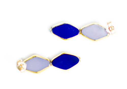 I. RONNI KAPPOS STACKED DIAMOND SHAPED NAVY LAVENDER STUD EARRINGS I. RONNI KAPPOS STACKED DIAMOND SHAPED NAVY LAVENDER STUD EARRINGS