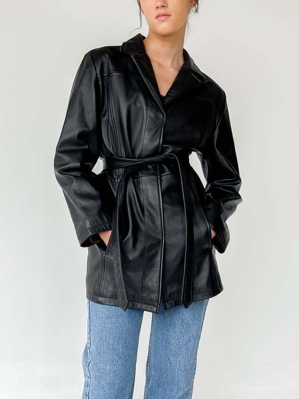 Vintage Leather Wrap Jacket Black Garmentory