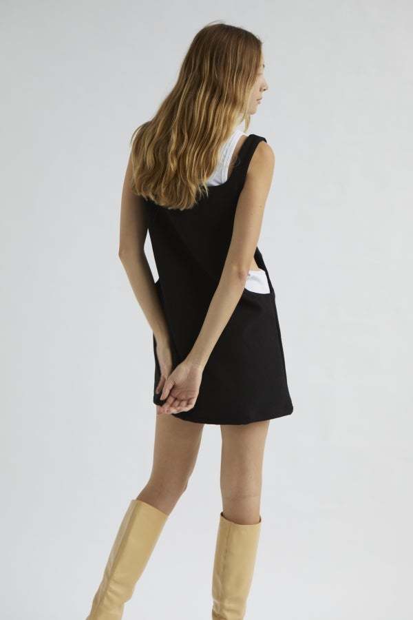 superdown black dress 60s Black Mod Dress with White Collar and Cuffs & Pleated Skirt Wednes –  RareJule Vintage main image 0