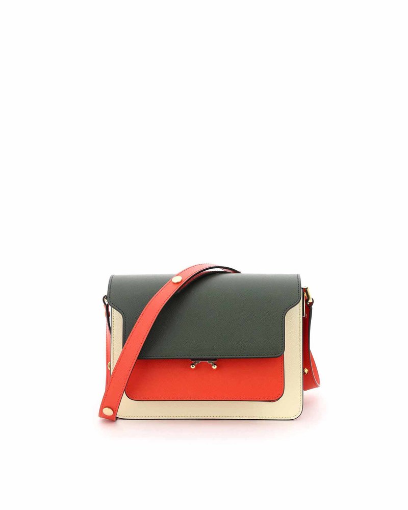 Marni Trunk Saffiano Leather Bag green/orange/yellow Garmentory