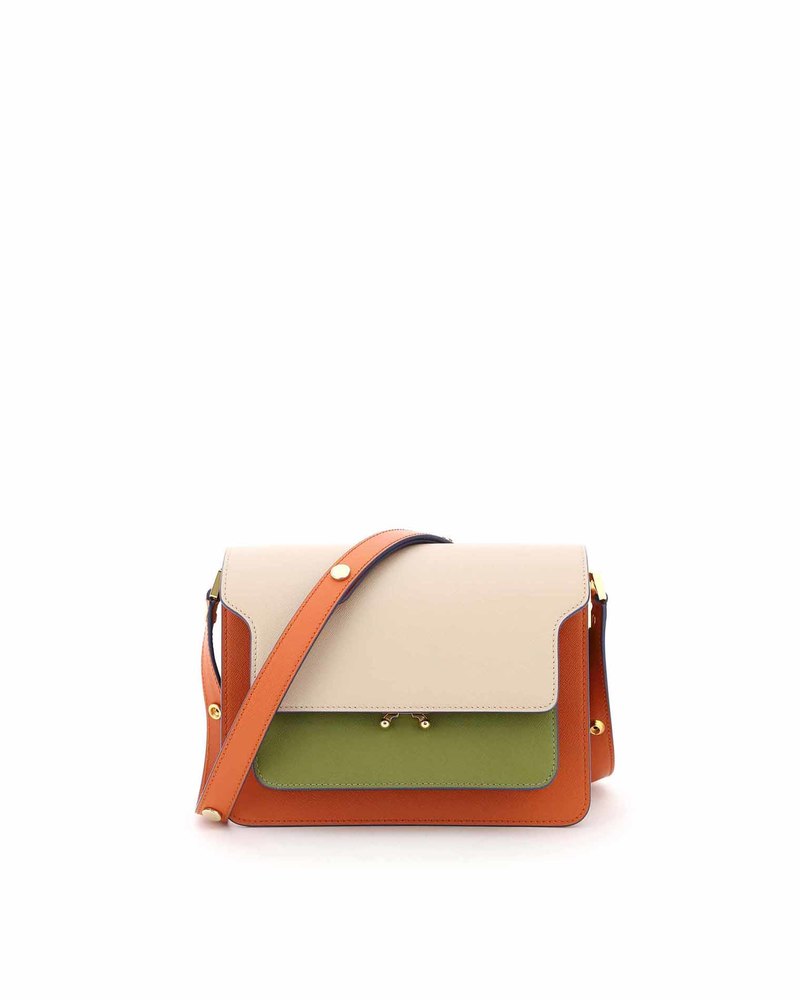 Marni Trunk Saffiano Leather Bag beige/orange/green on Garmentory