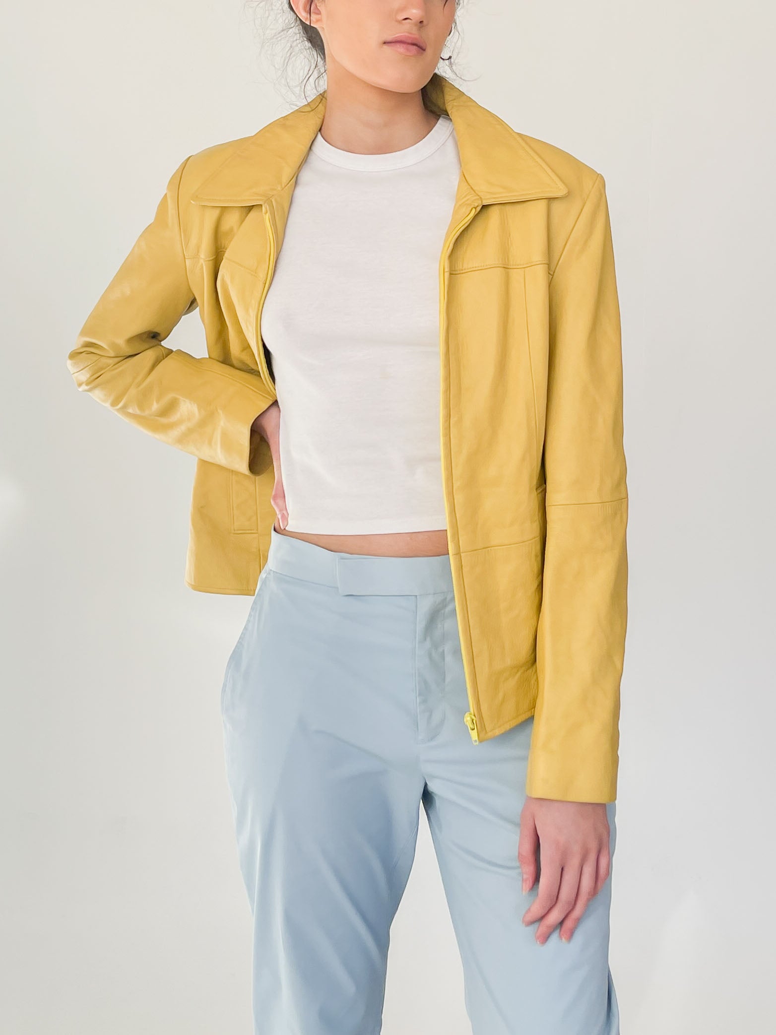 Vintage Leather Jacket Yellow Garmentory