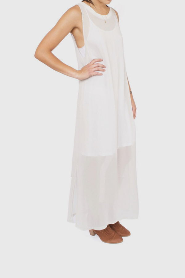 LACAUSA Tie Sheer Dress- Stone