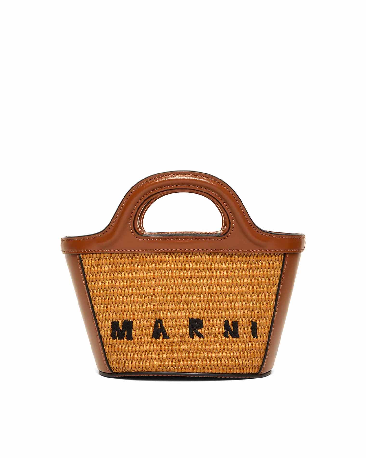 トートバッグ Marni Brown Leather Blend Micro Tropicalia Bag Tropicalia Micro Bag in brown leather and raffia-effect
