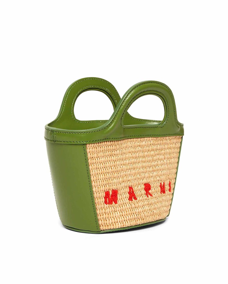 正規品　MARNI TROPICALIA MICRO BASKET BAG Tropicalia Micro Bag in brown leather and raffia-effect