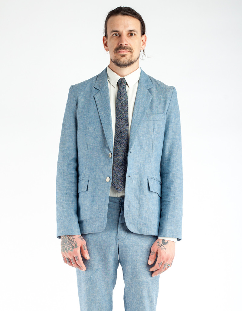 18 Waits Desert Blues Blazer Blue Herringbone Linen