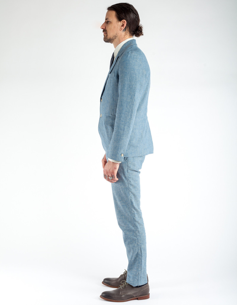 18 Waits Desert Blues Blazer Blue Herringbone Linen