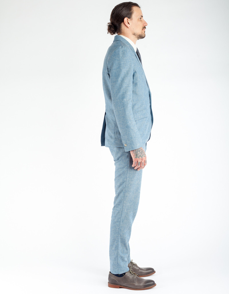 18 Waits Desert Blues Blazer Blue Herringbone Linen