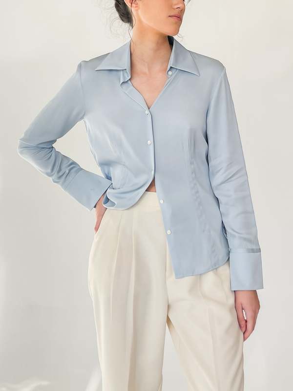 Babypale Blue satin blouse×ベージュコルセット 【公式通販】