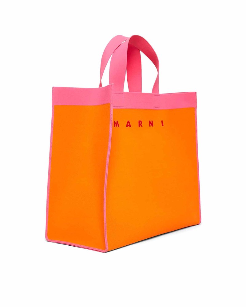 Marni Jacquard Shopping Bag with Logo Orange/Pink on Garmentory