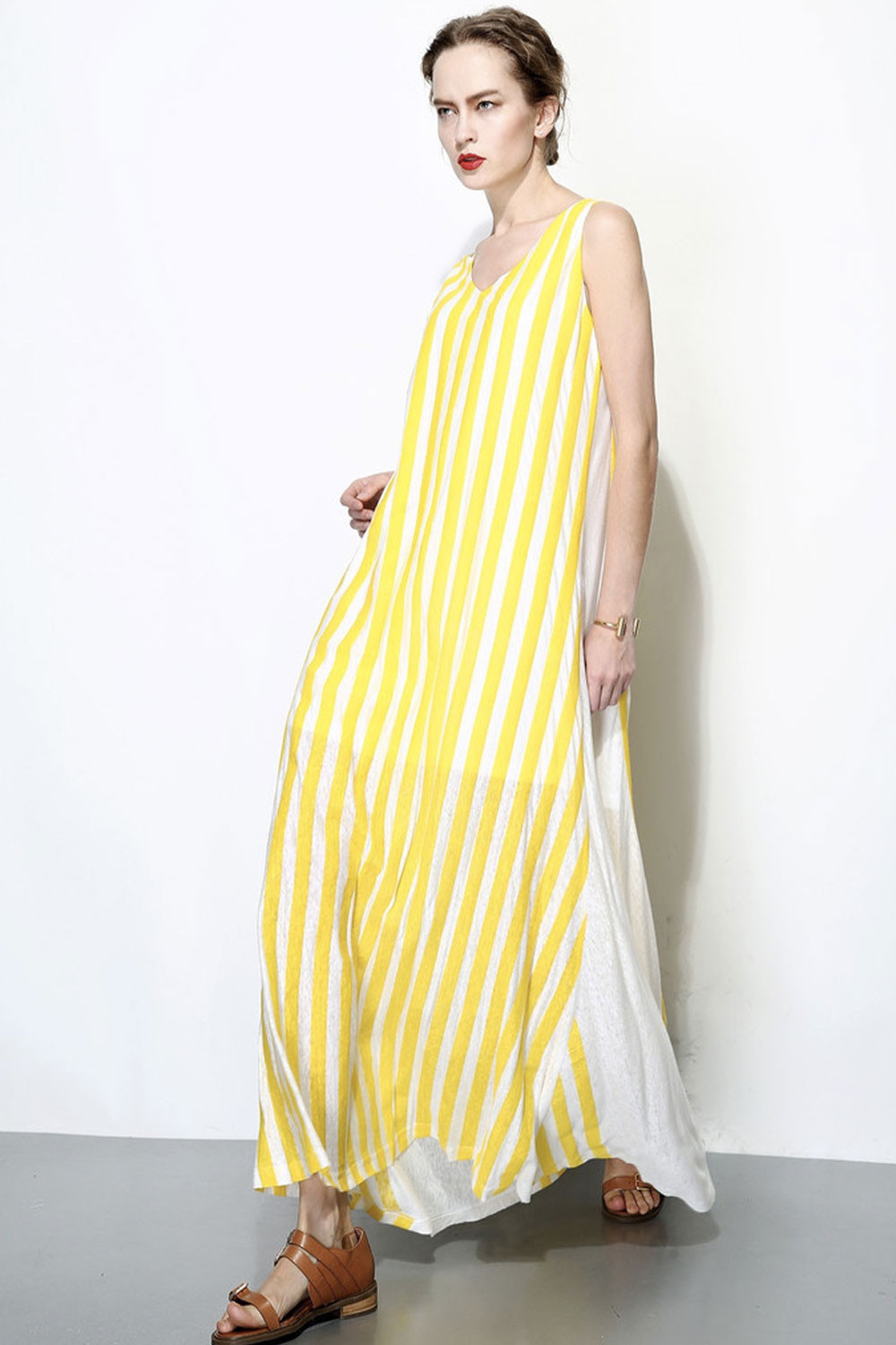 chinese dress ladies Yellow/White Stripe Maxi main image 1