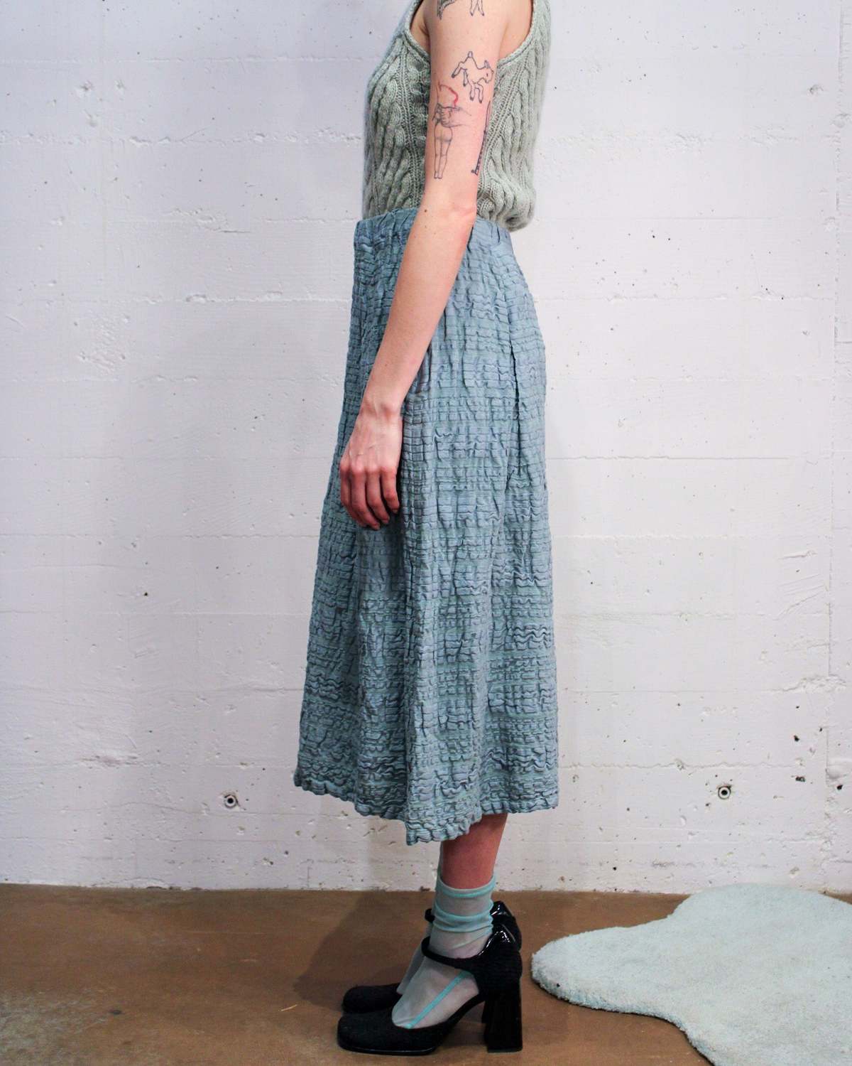 Vintage Issey Miyake Plantation Crinkle Skirt - Sage | Garmentory
