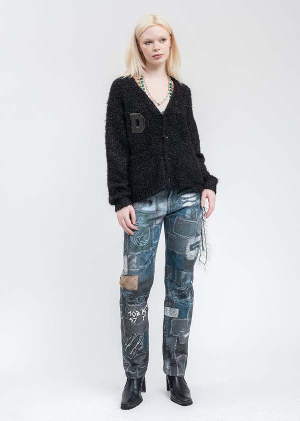 Doublet METAL LETTER LAME Cardigan - Black | Garmentory