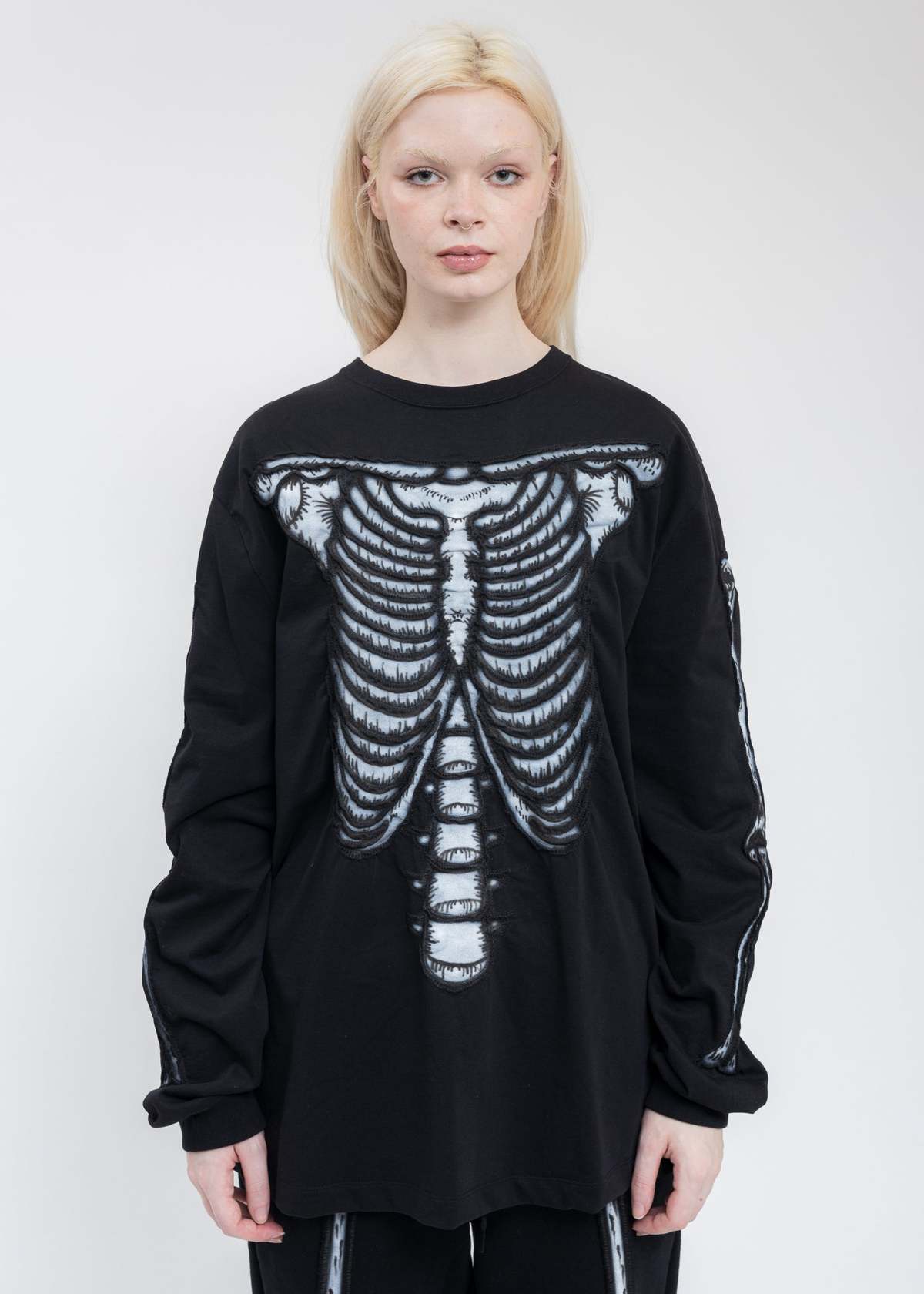 Doublet SKULL SHIRRING EMBROIDERY LONG SLEEVE T-Shirt - Black 