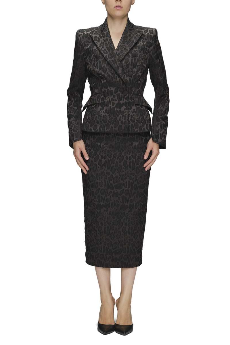 UNTTLD Jacquard Leopard Basque Jacket - Black