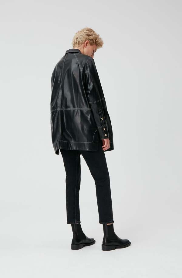 関税送料込♪GANNI/Oversized jacket Ganni Oversized Leather Jacket - Black | Garmentory