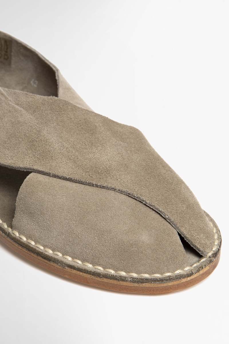 Jacques Soloviere Stitch Biarritz Suede Calf Sandals  - Taupe