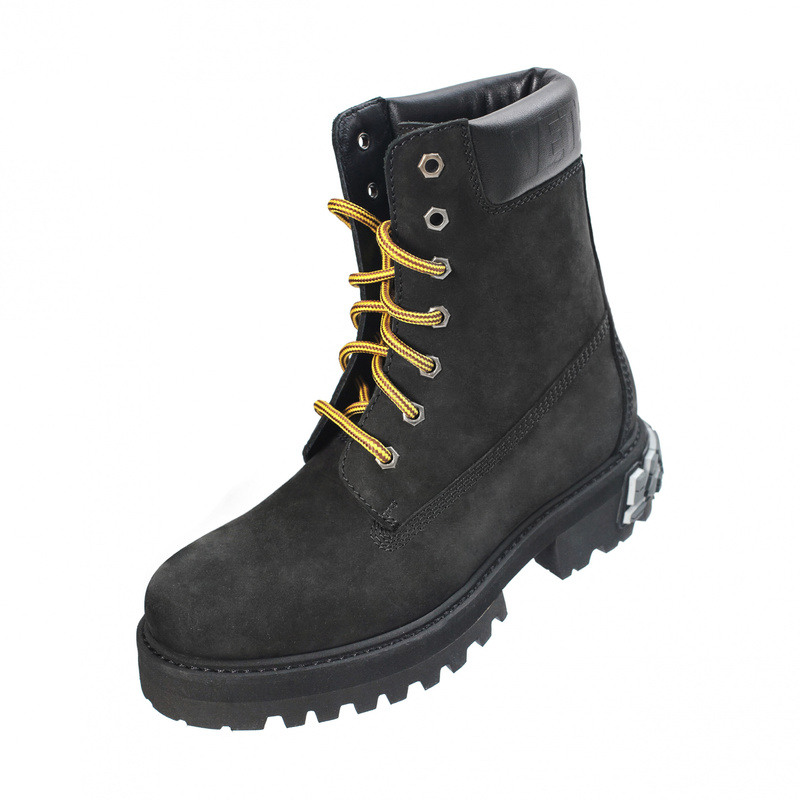 VETEMENTS Black Rubbered Logo Boots | Garmentory