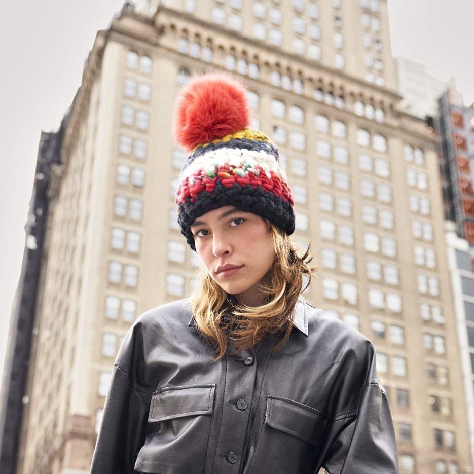 NEW MISCHA LAMPERT women\'s deep stripe no pom beanie in ski stripe stripe + scramble beanies – Mischa Lampert main image 2