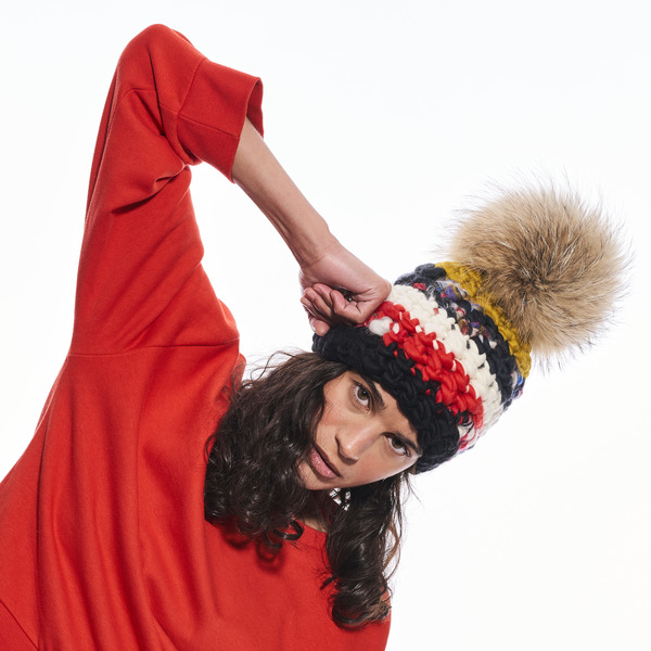 mischa lampert - nile stripe beanie + raccoon xl pom  display picture 1