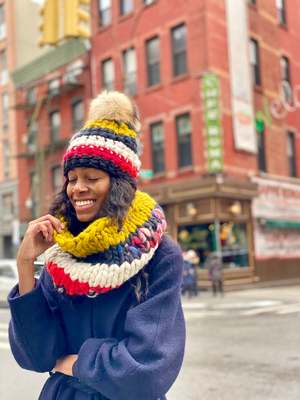 NEW MISCHA LAMPERT women\'s deep stripe no pom beanie in ski stripe stripe + scramble beanies – Mischa Lampert main image 3