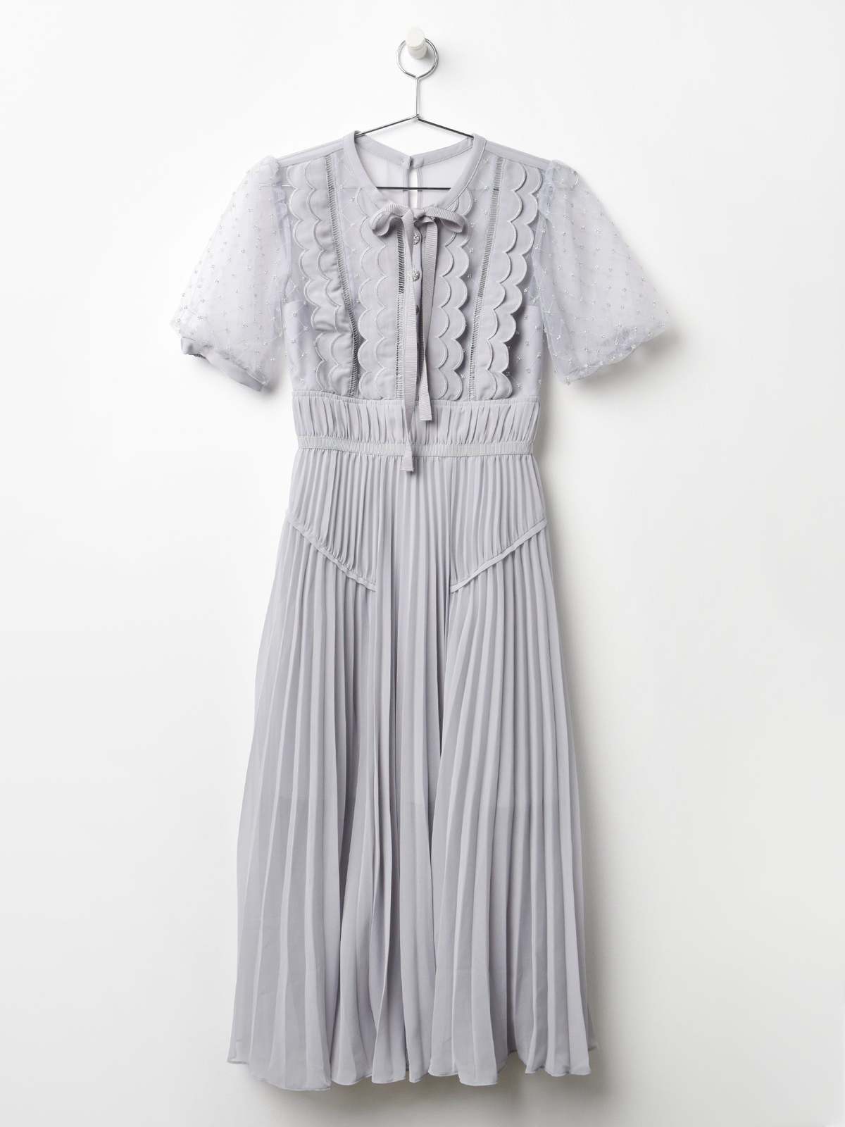 Self Portrait Beaded Mesh Midi Dress - Stone | Garmentory