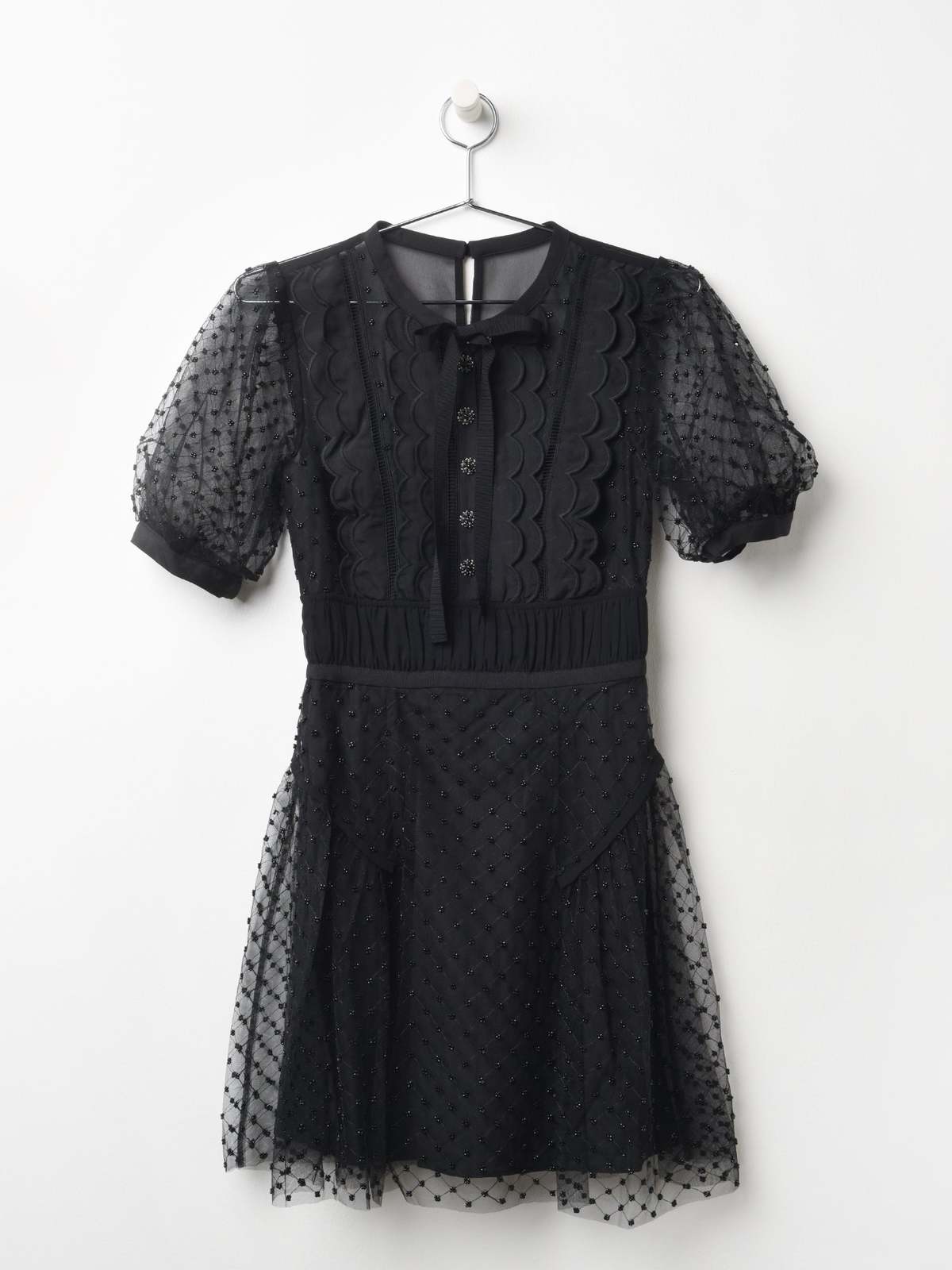 self portrait BEADED MESH MINI DRESS - Black | Garmentory