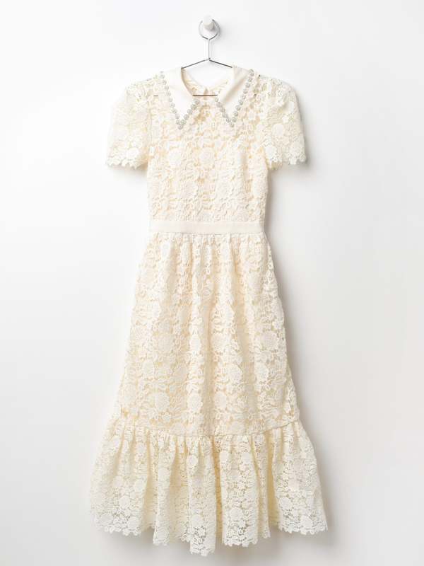 Self Portrait Guipure Midi Dress - Ivory | Garmentory