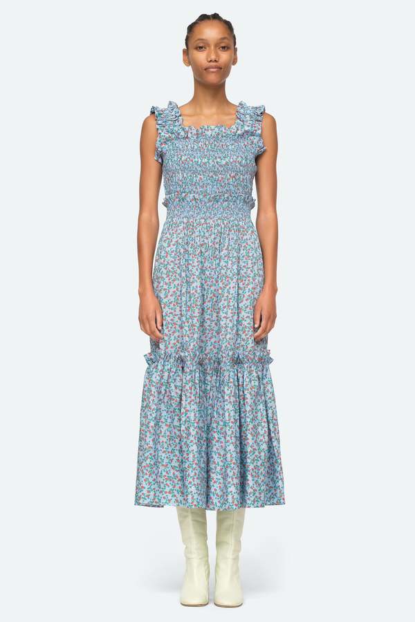 Sea NY Lilly Smocked Slip Dress - Blue 