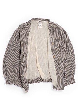 NANAMICA BAND COLLAR STRIPE JACKET - BEIGE/NAVY | Garmentory