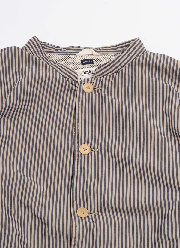 NANAMICA BAND COLLAR STRIPE JACKET - BEIGE/NAVY | Garmentory
