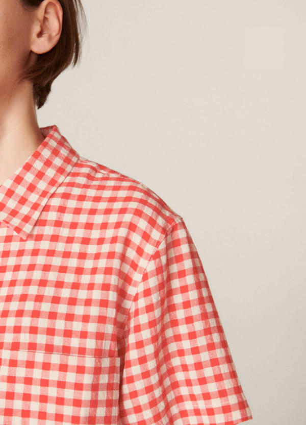 YMC Vegas Cotton Linen Gingham Short Sleeved Shirt - Ecru