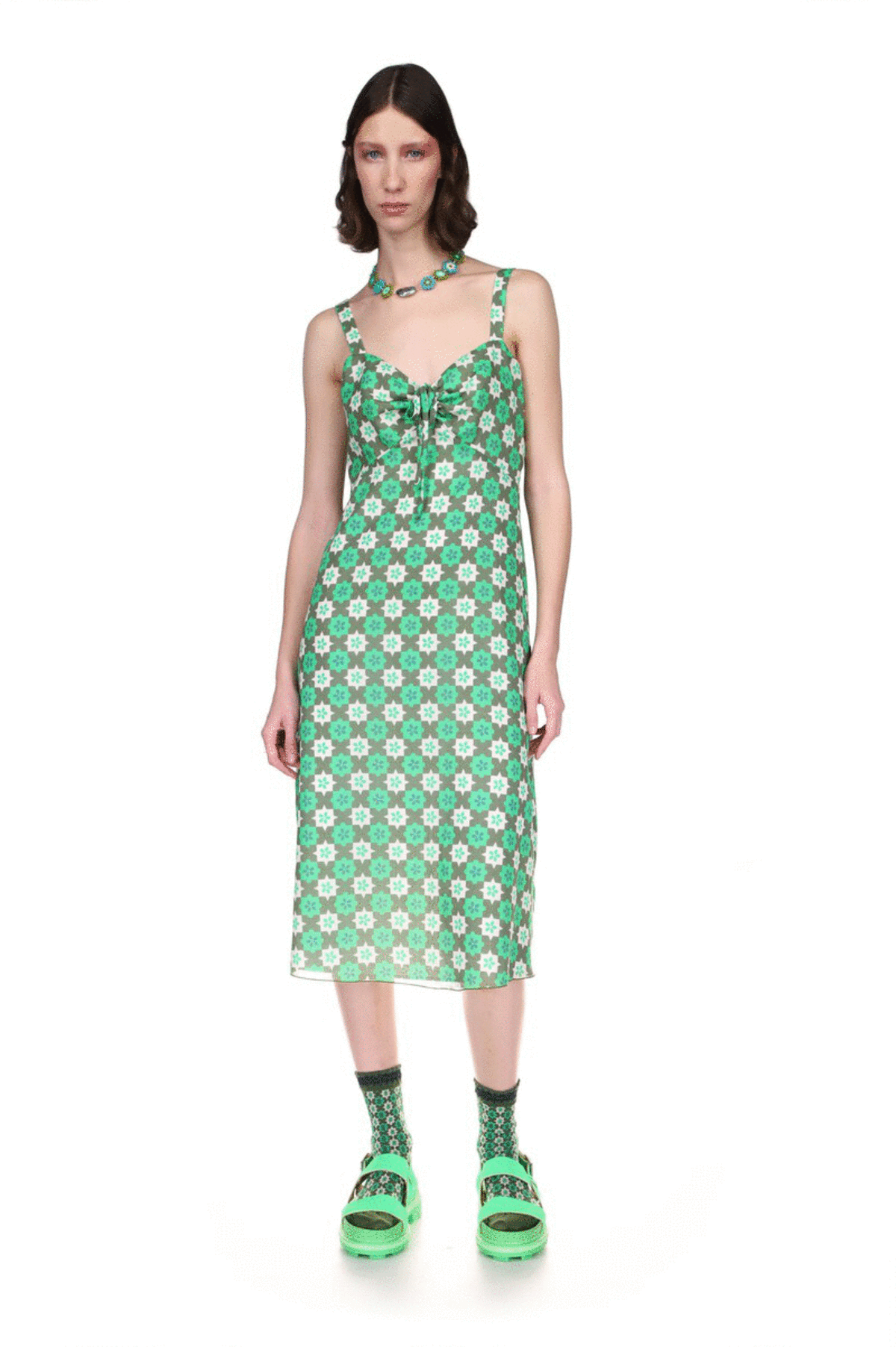 green emerald velvet dress Green Polka Dot Kennedy Midi Dress main image 1