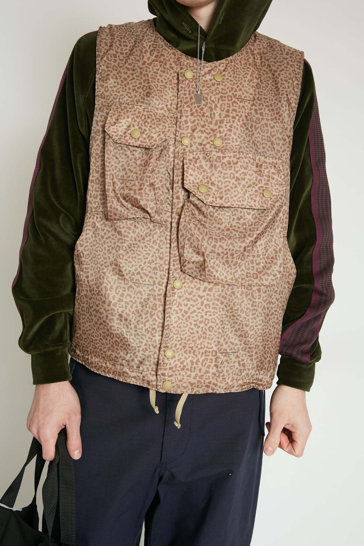 Engineered Garments Poly Ripstop Cover Vest - Brown/Leopard Print