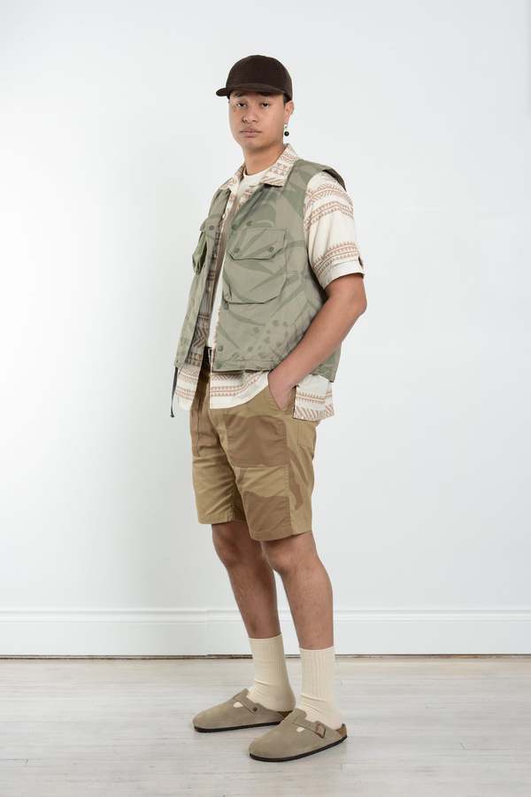 Engineered Garments Cover Print Cotton Poplin Vest - Khaki/Olive