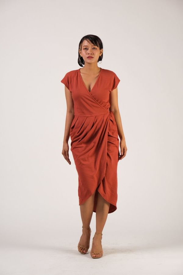 strapless open back dress Noor 9 to 5 Ajrakh Dress - Mahogany Red