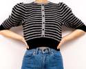 1980's Little Bit Shrunken Striped Sweater - Grey/Black - Thumbnail 3